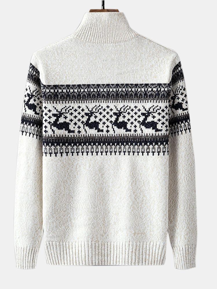 Cleo | Festive Moose Print Half Zip Sweater for Cozy Winter Style