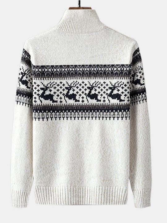 Cleo | Festive Moose Print Half Zip Sweater for Cozy Winter Style