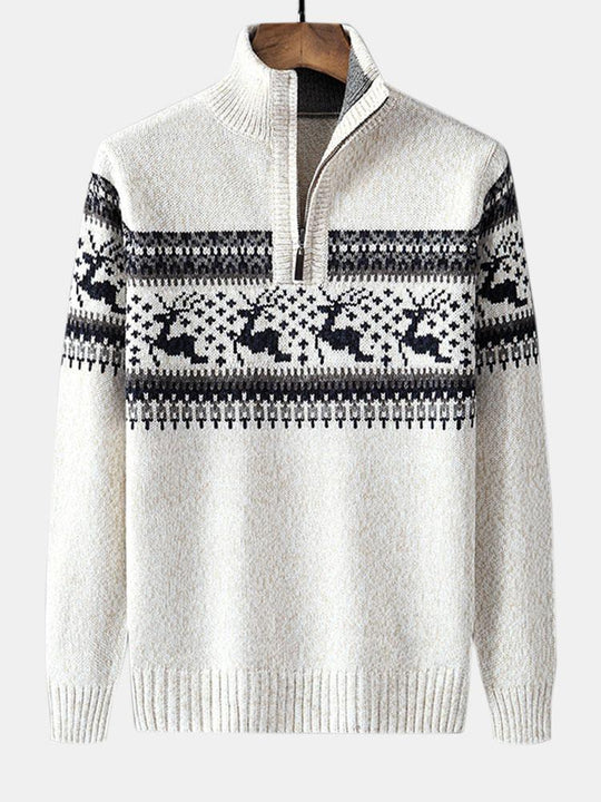 Cleo | Festive Moose Print Half Zip Sweater for Cozy Winter Style
