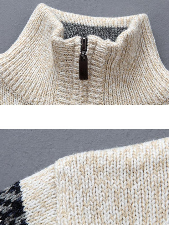Cleo | Festive Moose Print Half Zip Sweater for Cozy Winter Style