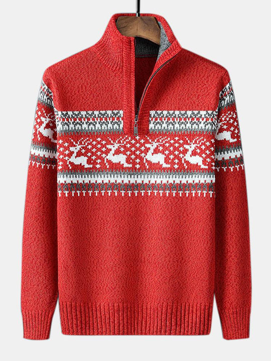 Cleo | Festive Moose Print Half Zip Sweater for Cozy Winter Style