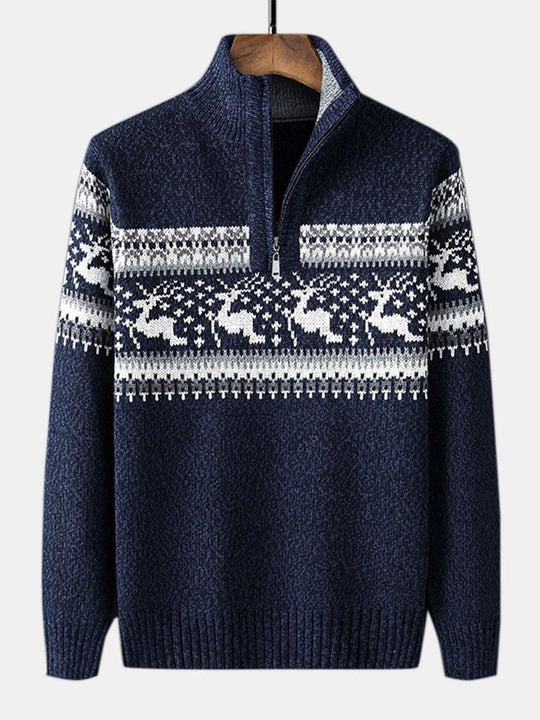Cleo | Festive Moose Print Half Zip Sweater for Cozy Winter Style